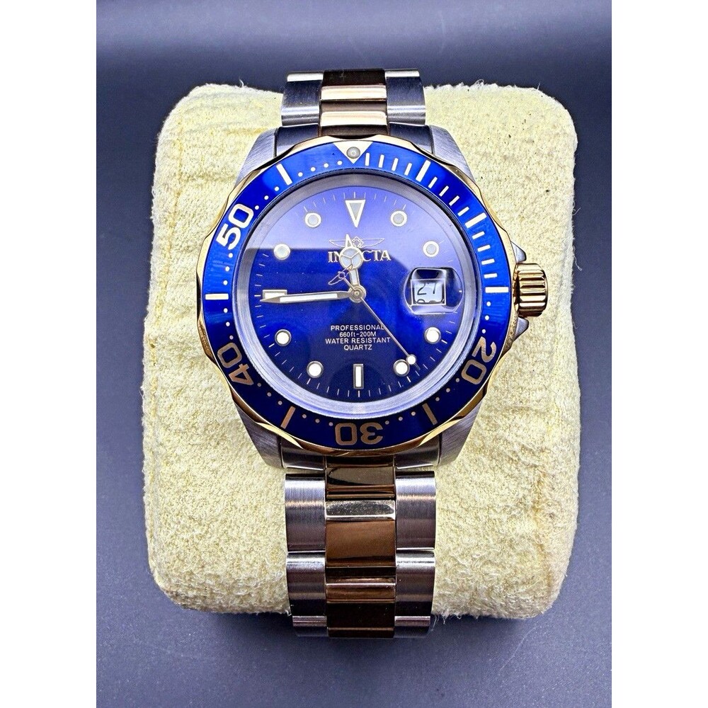 Invicta Men's Diver Watch Blue Dial Two-Tone SS Quartz 200m Rotating Bezel